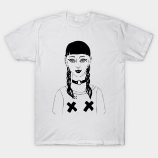 Cute Punk Girl Hand Drawing T-Shirt